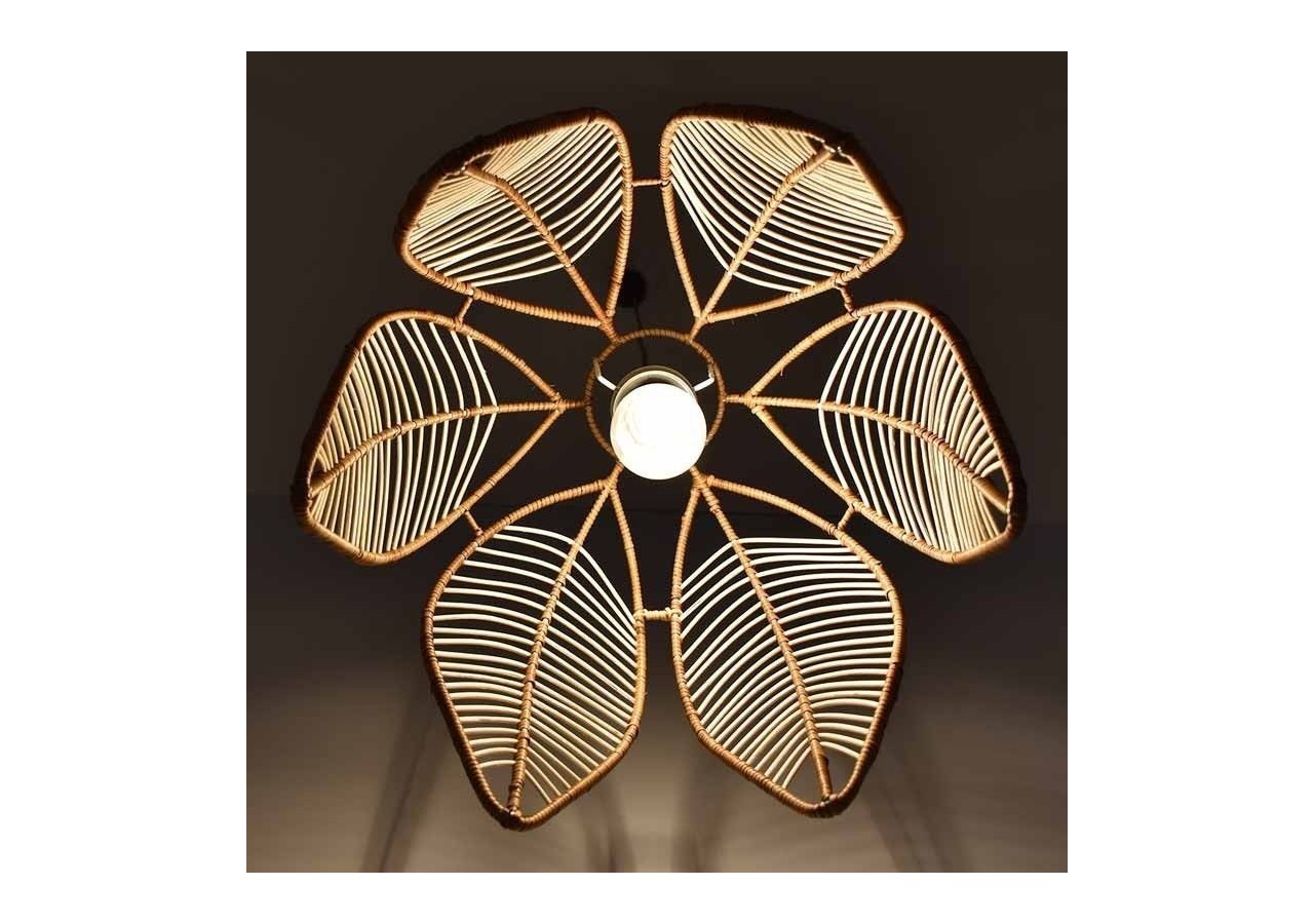 Suspension en rotin "Bintan" en forme de fleur avec interrupteur et prise - K182-C-N - Barcelona LED