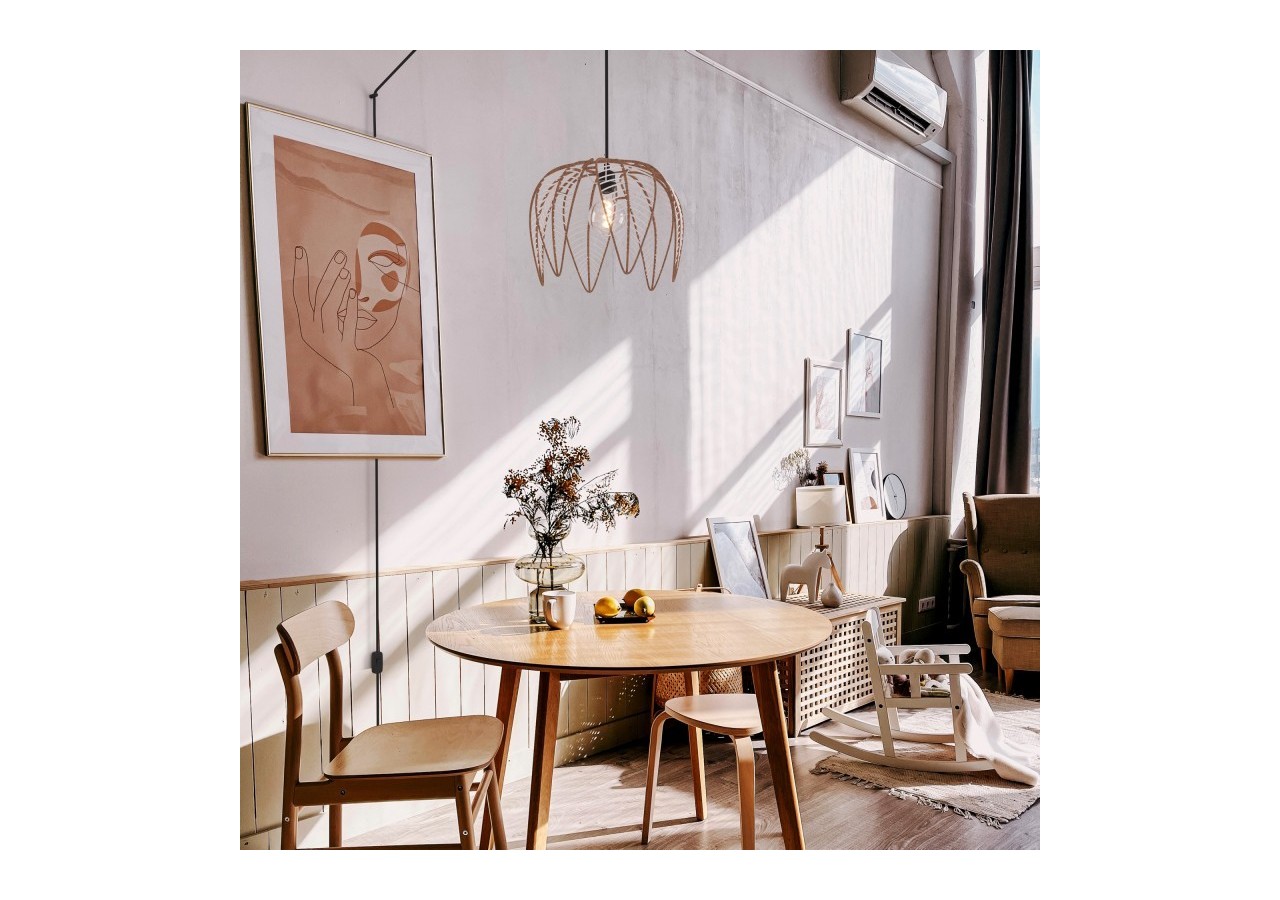 Suspension en rotin "Bintan" en forme de fleur avec interrupteur et prise - K182-C-N - Barcelona LED