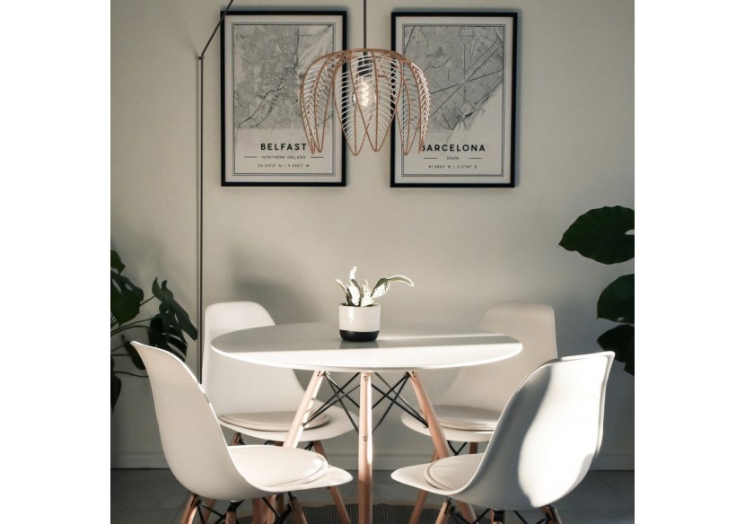 Suspension en rotin "Bintan" en forme de fleur avec interrupteur et prise - K182-C-N - Barcelona LED