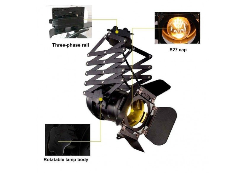 Projecteur sur rail triphasé orientable et extensible "Cinema"-E27 - LV231-TRI - Barcelona LED Projecteur sur rail triphasé orientable et extensible "Cinema"-E27 - LV231-TRI - Barcelona LED