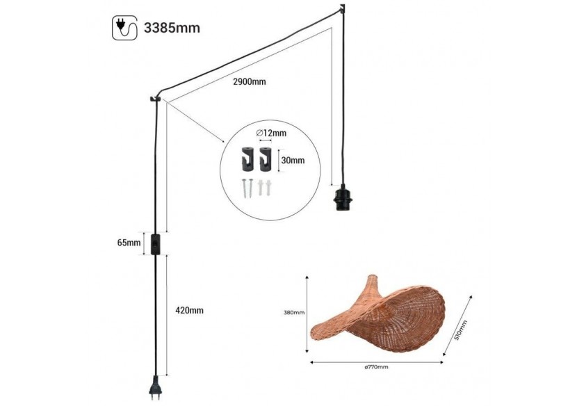 Suspension en osier "Tien" avec interrupteur et prise - K183-C-N - Barcelona LED
