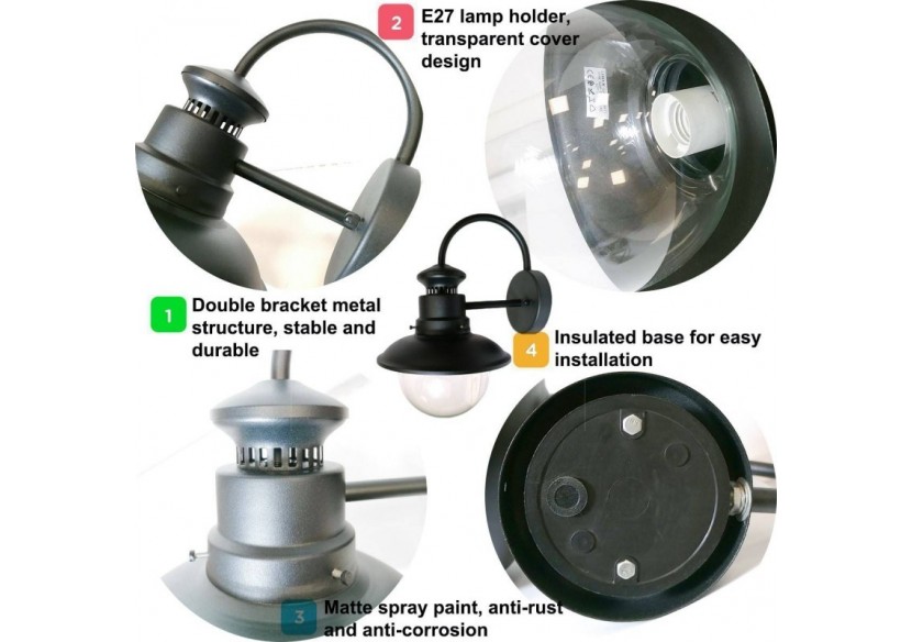 Applique murale vintage "London"-IP44-E27 - L1561-N - Barcelona LED