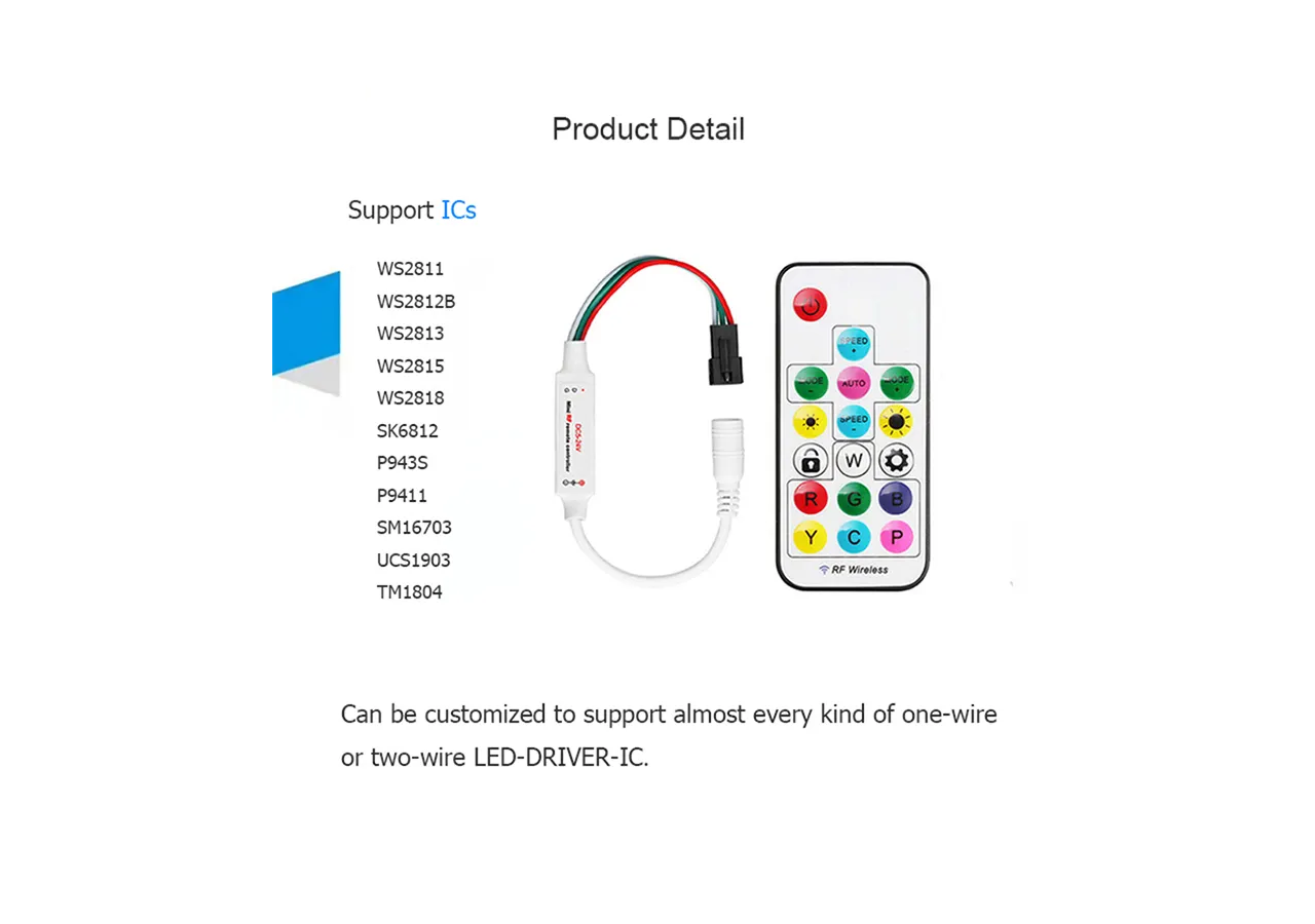 Contrôleur LED IC RGB/RGBW avec télécommande RF-5-24V DC-2048 pixels - SP104E - Barcelona LED