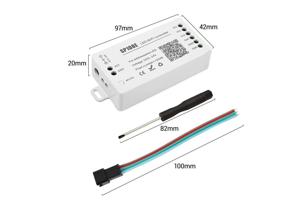 Contrôleur LED IC pixel WIFI RGB/RGBW-5-24V DC-2048 pixels - SP108E - Barcelona LED