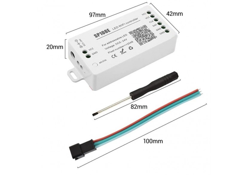 Contrôleur LED IC pixel WIFI RGB/RGBW-5-24V DC-2048 pixels - SP108E - Barcelona LED