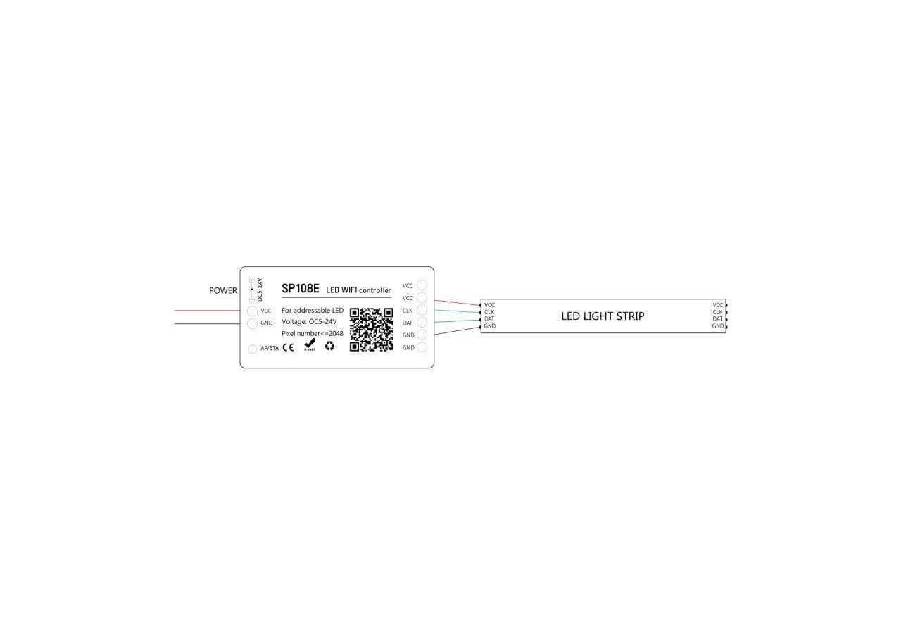 Contrôleur LED IC pixel WIFI RGB/RGBW-5-24V DC-2048 pixels - SP108E - Barcelona LED