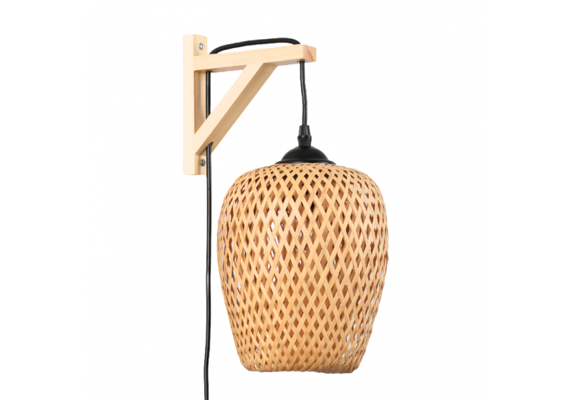 Applique murale en bois "Alan" avec abat-jour en osier et câble avec interrupteur et prise - LN126-N - Barcelona LED