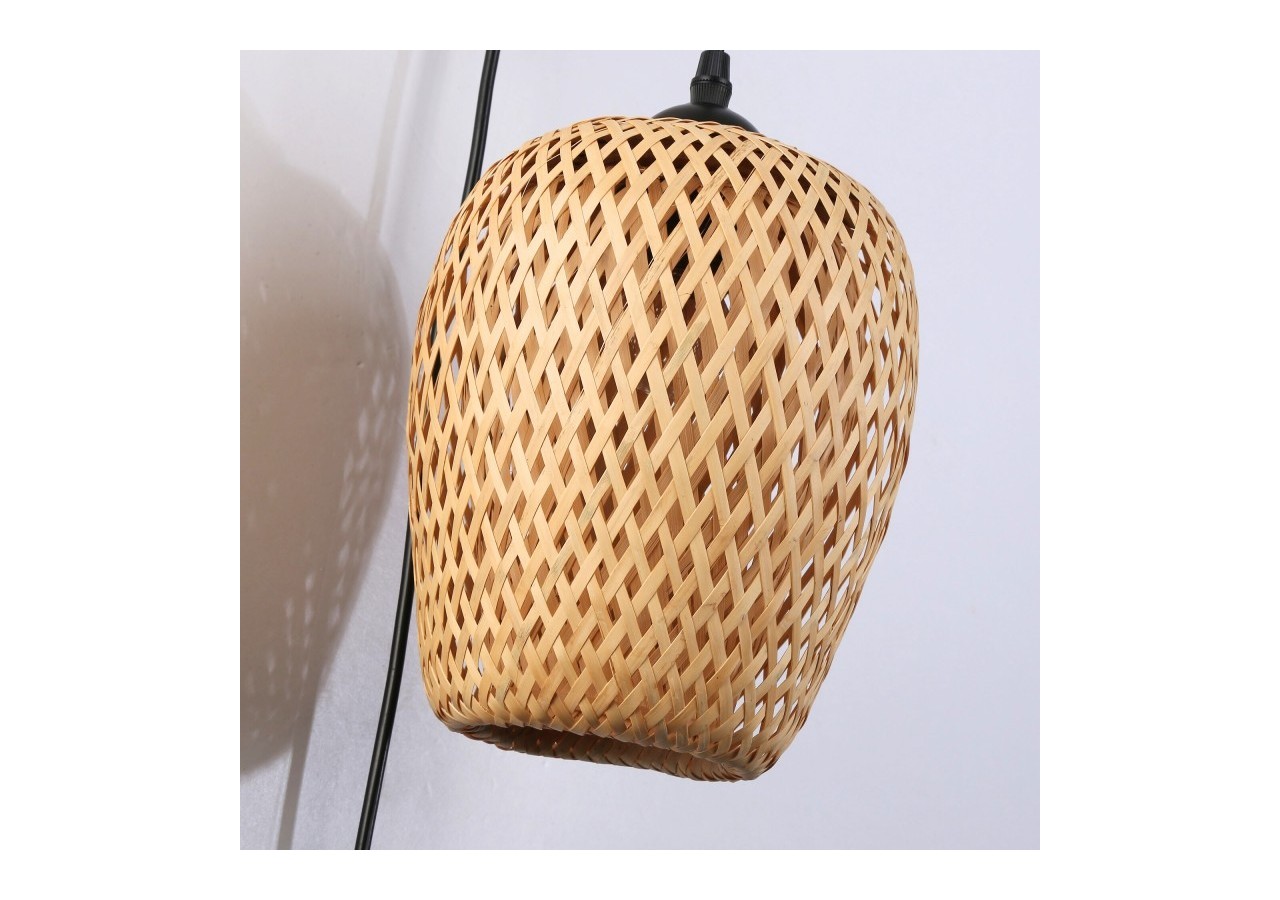 Applique murale en bois "Alan" avec abat-jour en osier et câble avec interrupteur et prise - LN126-N - Barcelona LED