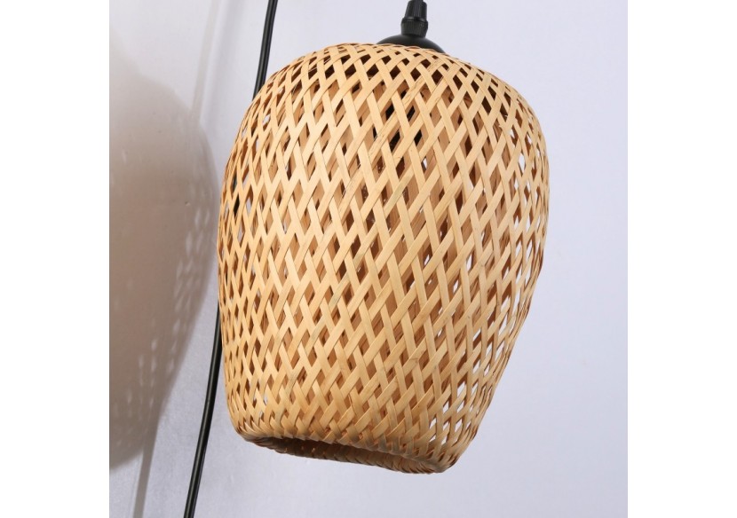 Applique murale en bois "Alan" avec abat-jour en osier et câble avec interrupteur et prise - LN126-N - Barcelona LED