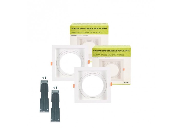 Pack x2-Collerette downlight carrée orientable type cardan pour ampoule QR111/AR111-Coupe 155x155mm - K1016-2-B - Barcelona LED