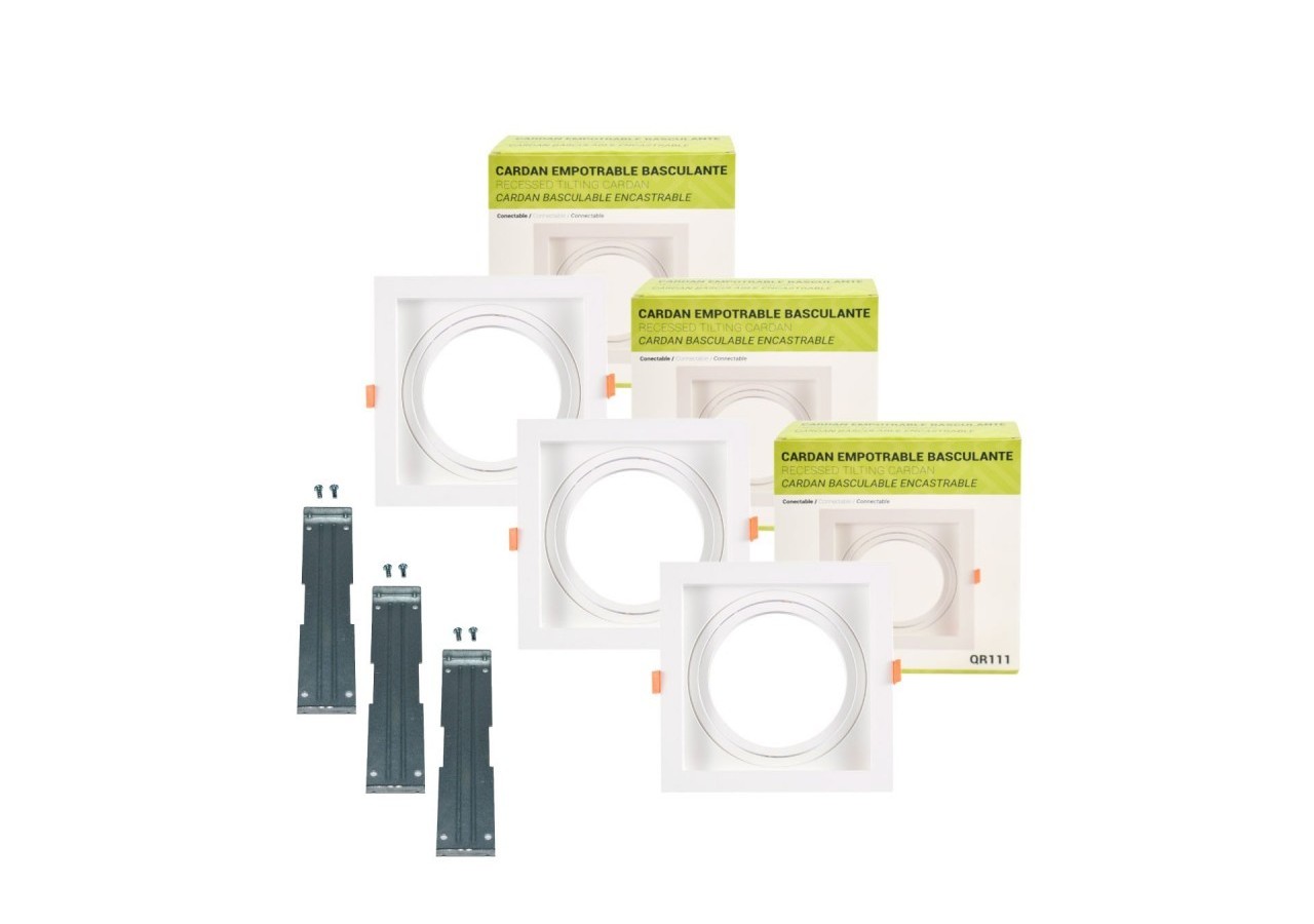 Pack x3-Collerette downlight carrée orientable type cardan pour ampoule QR111/AR111-Coupe 155x155mm - K1016-3-B - Barcelona LED
