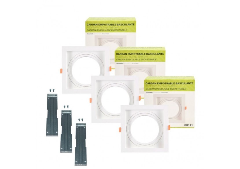 Pack x3-Collerette downlight carrée orientable type cardan pour ampoule QR111/AR111-Coupe 155x155mm - K1016-3-B - Barcelona LED