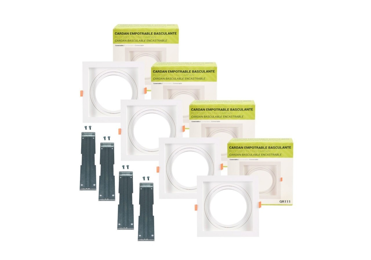 Pack x4-Collerette downlight carrée orientable type cardan pour ampoule QR111/AR111-Coupe 155x155mm - K1016-4-B - Barcelona LED