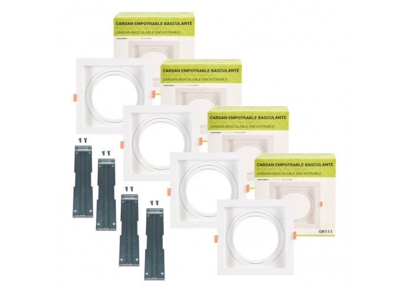 Pack x4-Collerette downlight carrée orientable type cardan pour ampoule QR111/AR111-Coupe 155x155mm - K1016-4-B - Barcelona LED