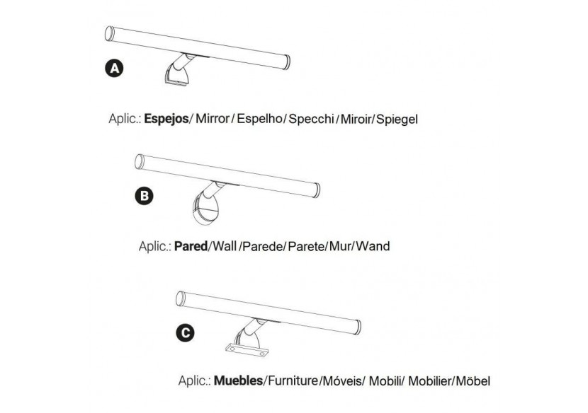 Applique LED tubulaire pour miroir de salle de bains-30cm-5W | 3 possibilités de fixation - LE209-CR-BN - Barcelona LED