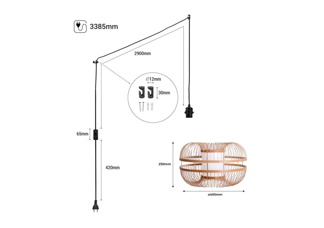 Suspension japonaise en bambou "Kaizen" avec interrupteur et prise - K179-C-N - Barcelona LED