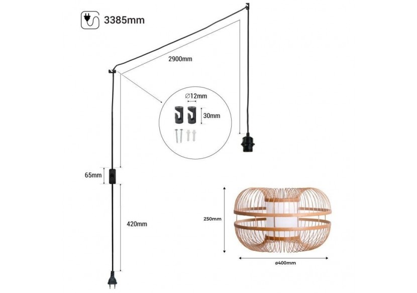 Suspension japonaise en bambou "Kaizen" avec interrupteur et prise - K179-C-N - Barcelona LED