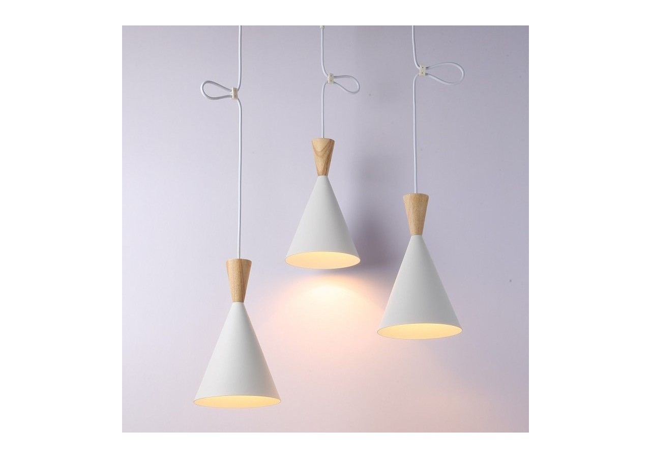 Suspension triple abat-jour en métal et bois "Lima" - LN3014-B - Barcelona LED