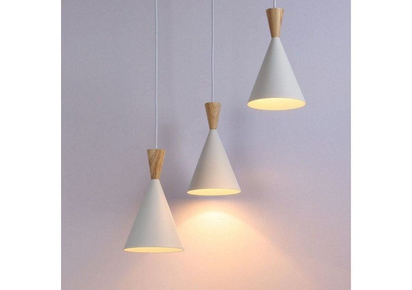 Suspension triple abat-jour en métal et bois "Lima" - LN3014-B - Barcelona LED