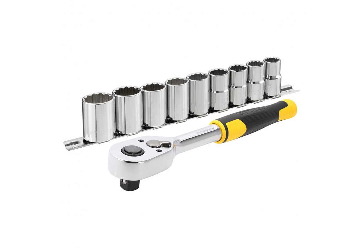 Cliquet 72 Dents – 1/2’’+ 9 Douilles – 10 Pcs - Stanley : Confort'Mat