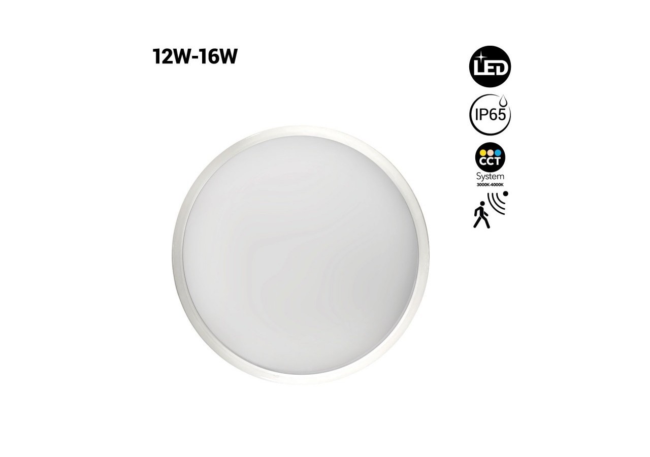 Plafonnier LED étanche avec capteur-CCT-Puissance réglable 12W-16W-diamètre 30cm-IP65 - B1726-CCT-S - Barcelona LED