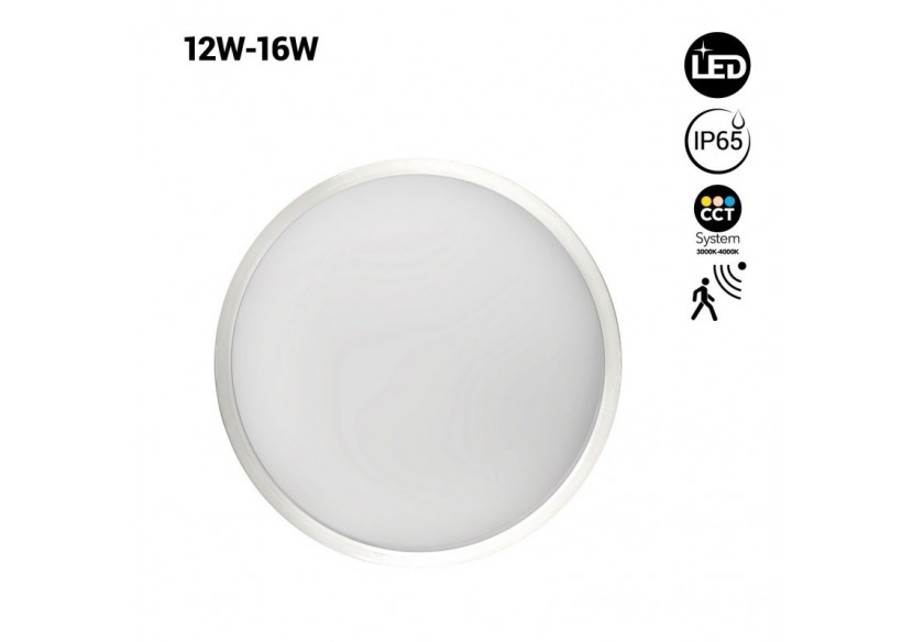 Plafonnier LED étanche avec capteur-CCT-Puissance réglable 12W-16W-diamètre 30cm-IP65 - B1726-CCT-S - Barcelona LED