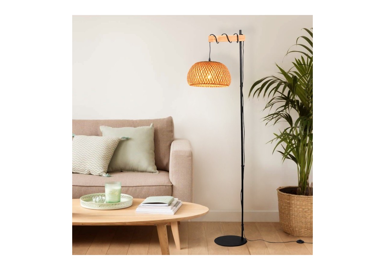 Lampadaire en bois et osier "Frankie"-E27 - LM159 - Barcelona LED