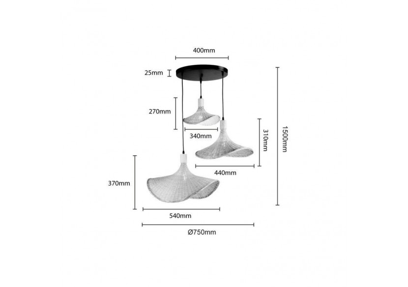 Suspension triple en osier "Bellas 3"-3xE27 - LM145 - Barcelona LED