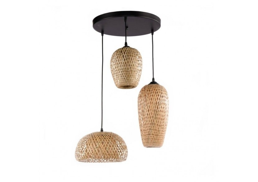 Suspension triple en osier "Trisa"-3xE27 - LM144 - Barcelona LED Suspension triple en osier "Trisa"-3xE27 - LM144 - Barcelona LED