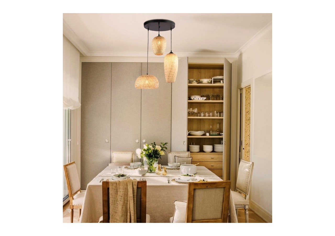 Suspension triple en osier "Trisa"-3xE27 - LM144 - Barcelona LED