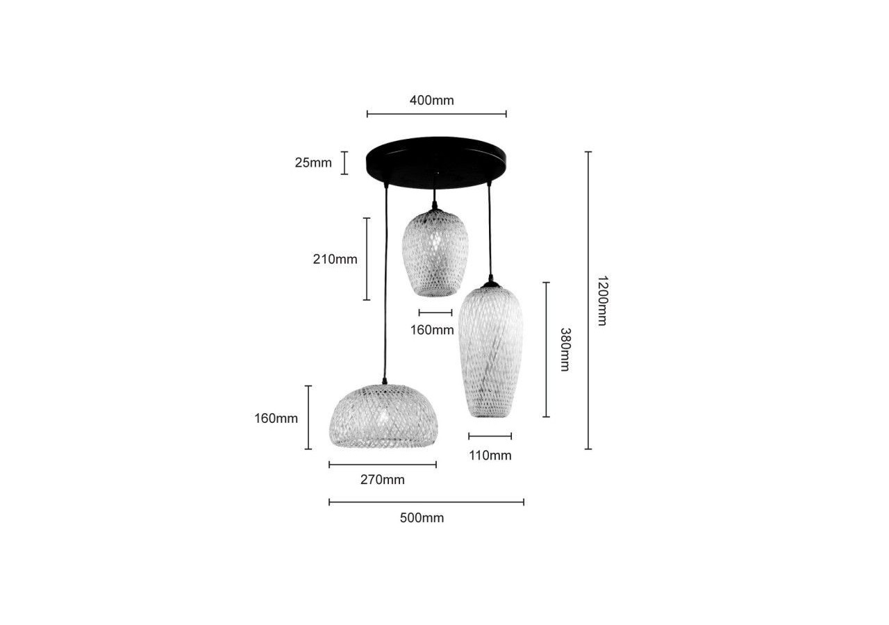 Suspension triple en osier "Trisa"-3xE27 - LM144 - Barcelona LED
