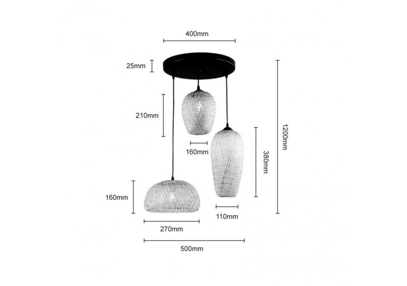 Suspension triple en osier "Trisa"-3xE27 - LM144 - Barcelona LED Suspension triple en osier "Trisa"-3xE27 - LM144 - Barcelona LED