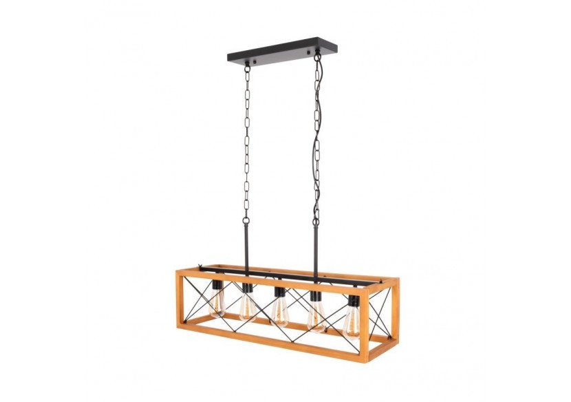 Suspension vintage en bois et métal "Sisca"-5xE27 - LN3018 - Barcelona LED