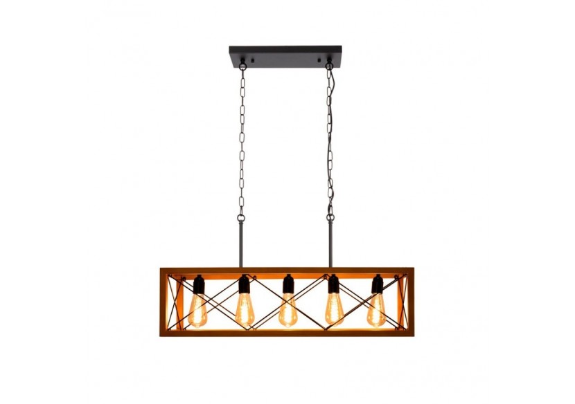 Suspension vintage en bois et métal "Sisca"-5xE27 - LN3018 - Barcelona LED