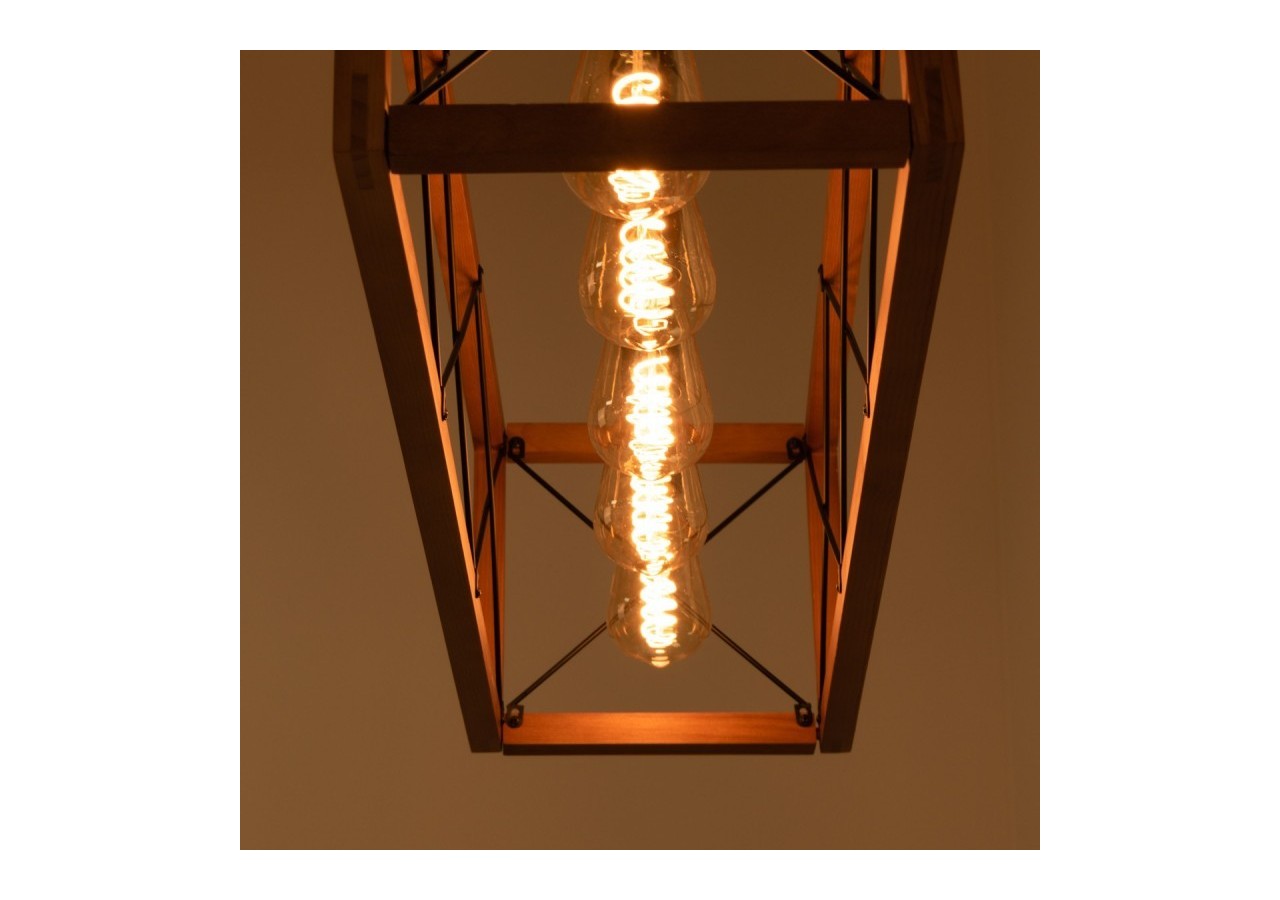 Suspension vintage en bois et métal "Sisca"-5xE27 - LN3018 - Barcelona LED