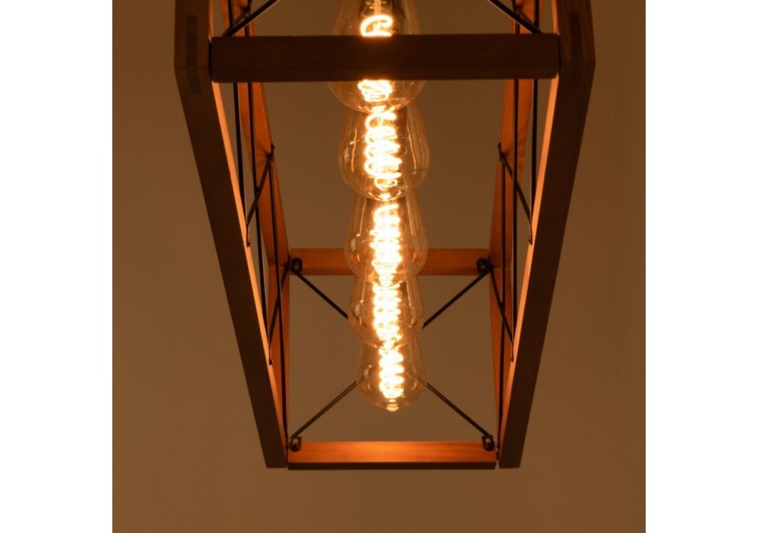 Suspension vintage en bois et métal "Sisca"-5xE27 - LN3018 - Barcelona LED