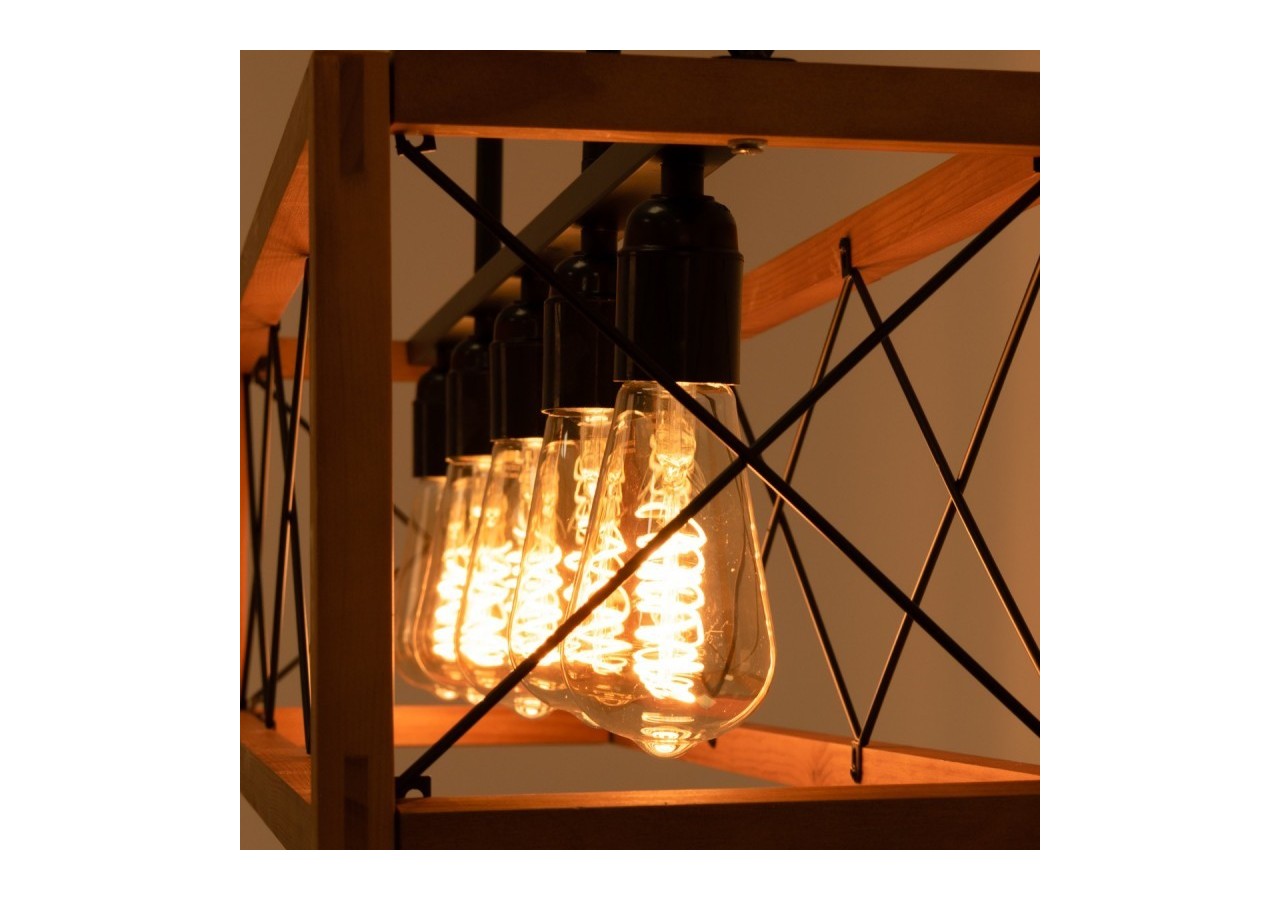 Suspension vintage en bois et métal "Sisca"-5xE27 - LN3018 - Barcelona LED