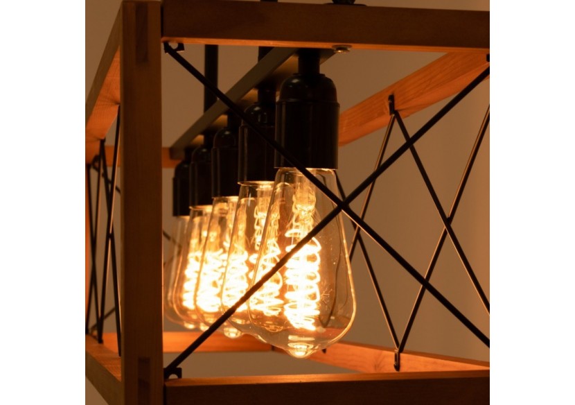 Suspension vintage en bois et métal "Sisca"-5xE27 - LN3018 - Barcelona LED