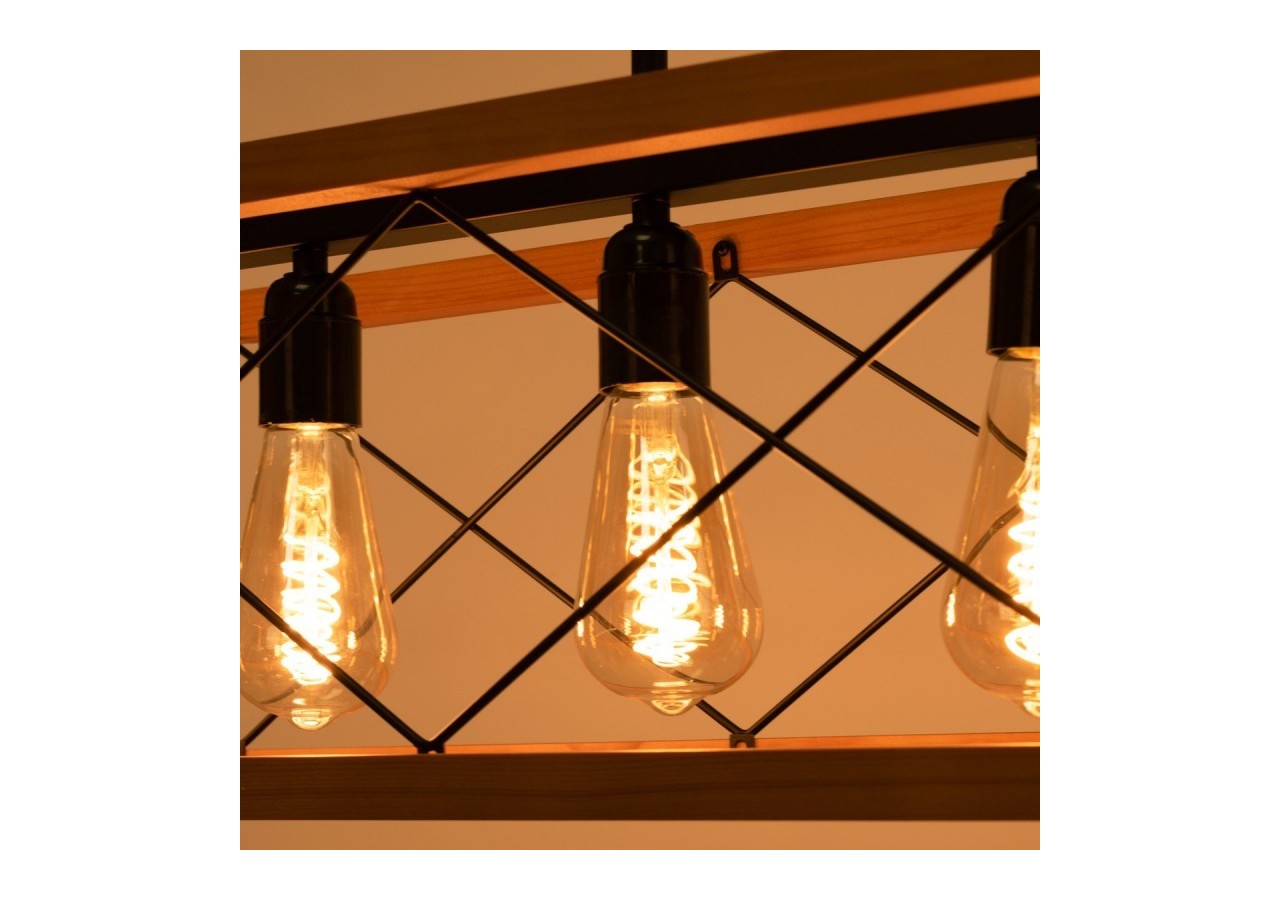 Suspension vintage en bois et métal "Sisca"-5xE27 - LN3018 - Barcelona LED