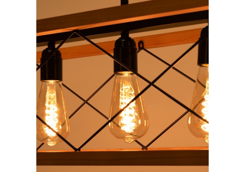 Suspension vintage en bois et métal "Sisca"-5xE27 - LN3018 - Barcelona LED