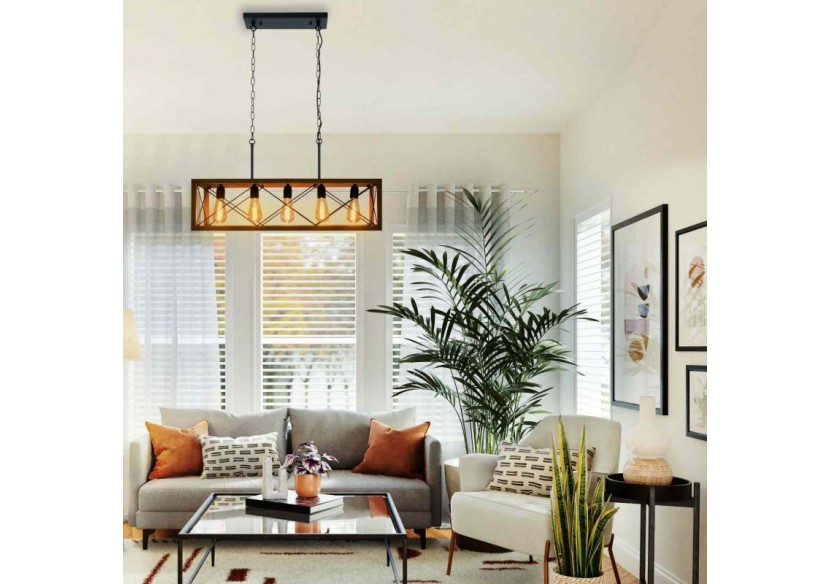 Suspension vintage en bois et métal "Sisca"-5xE27 - LN3018 - Barcelona LED