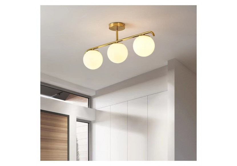 Plafonnier triple globe en verre et métal doré "TALÍ"-3xE27 - LD1009-D - Barcelona LED Plafonnier triple globe en verre et métal doré "TALÍ"-3xE27 - LD1009-D - Barcelona LED