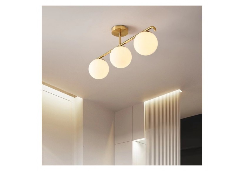 Plafonnier triple globe en verre et métal doré "TALÍ"-3xE27 - LD1009-D - Barcelona LED Plafonnier triple globe en verre et métal doré "TALÍ"-3xE27 - LD1009-D - Barcelona LED