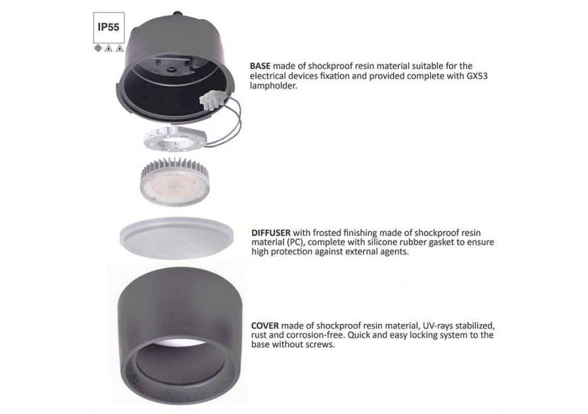 Plafonnier d'extérieur CCT "Livia 160" FUMAGALLI-10W-GX53-IP55 - 3A9.000.000.LXD1K - Barcelona LED