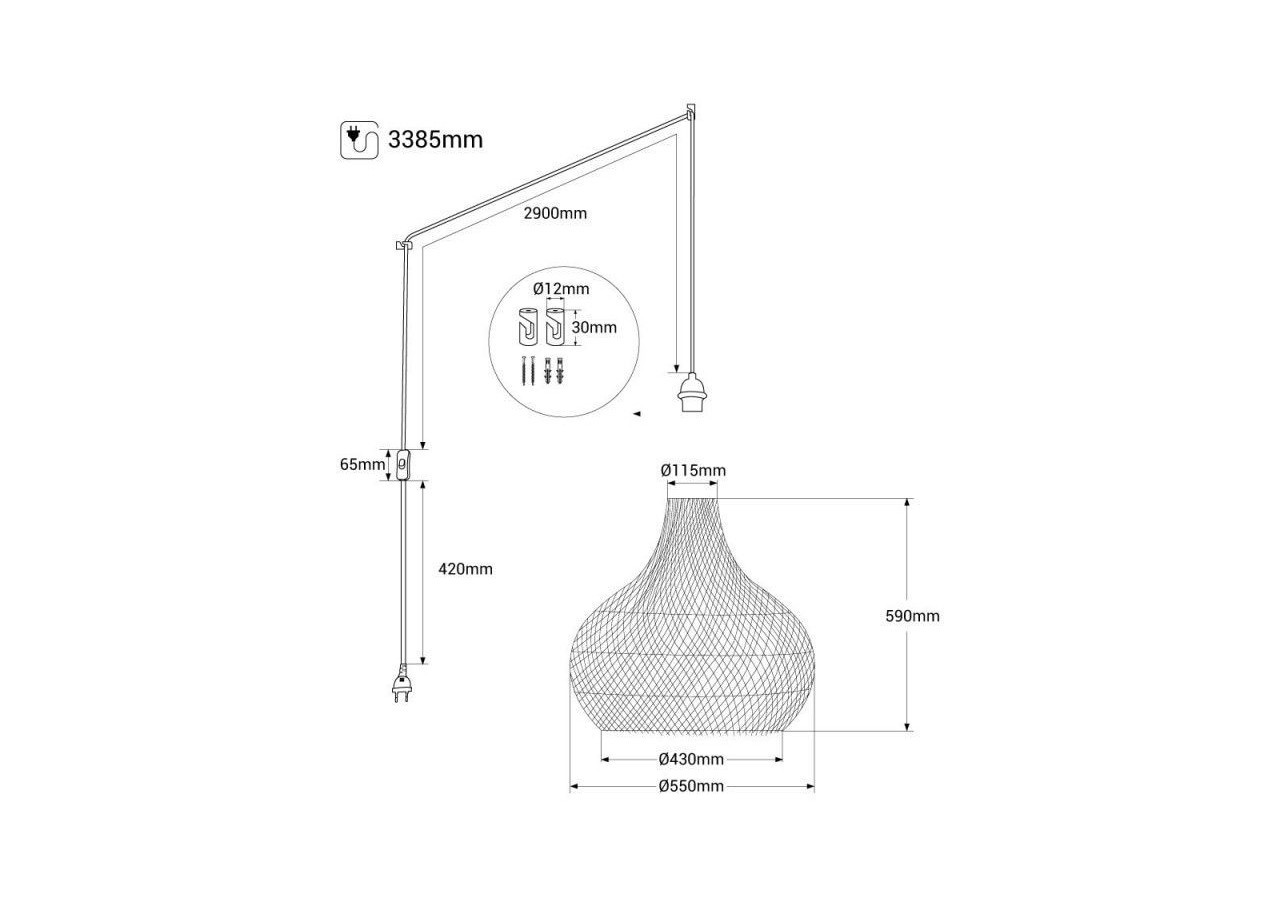 Suspension en osier "Samoa" avec interrupteur et prise - K187-C-N - Barcelona LED
