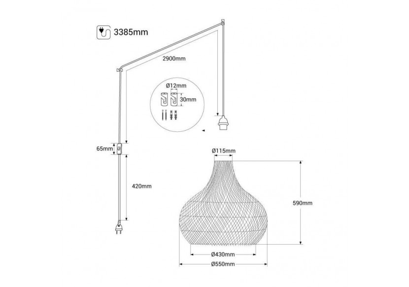 Suspension en osier "Samoa" avec interrupteur et prise - K187-C-N - Barcelona LED