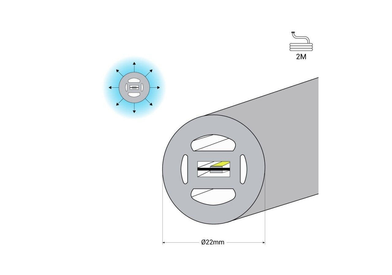 Néon LED flexible circulaire à 360 degrés-diamètre 22mm-2m-24V DC-240Ch/m-19,2W/m-IP65 - NSD22-2M-BF - Barcelona LED