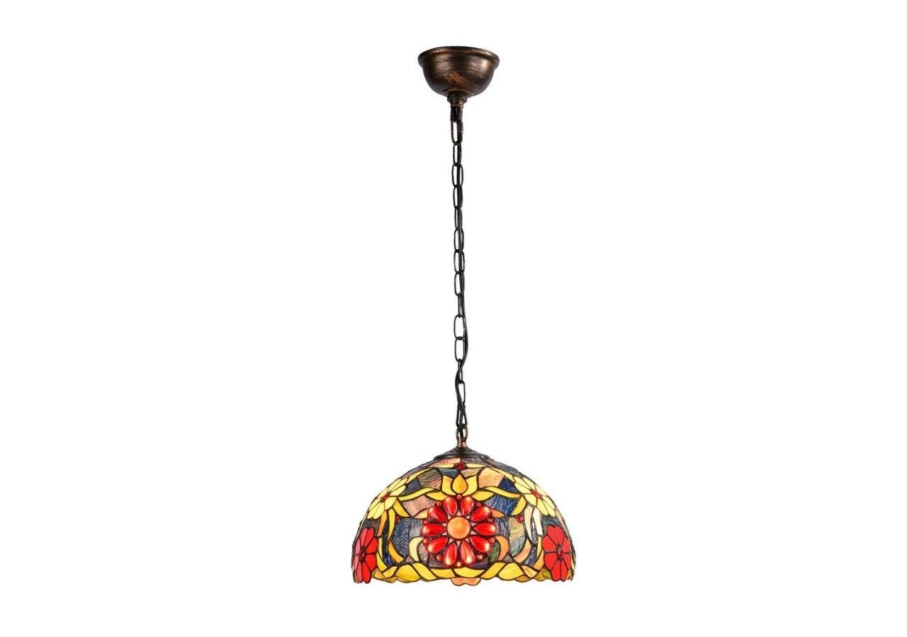 Suspension d'inspiration Tiffany avec mosaïque florale en verre - L3088-30 - Barcelona LED
