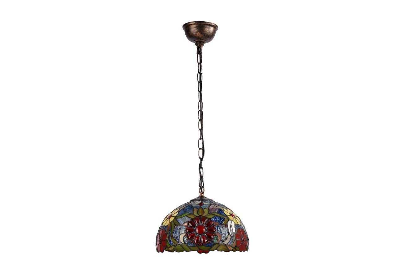 Suspension d'inspiration Tiffany avec mosaïque florale en verre - L3088-30 - Barcelona LED