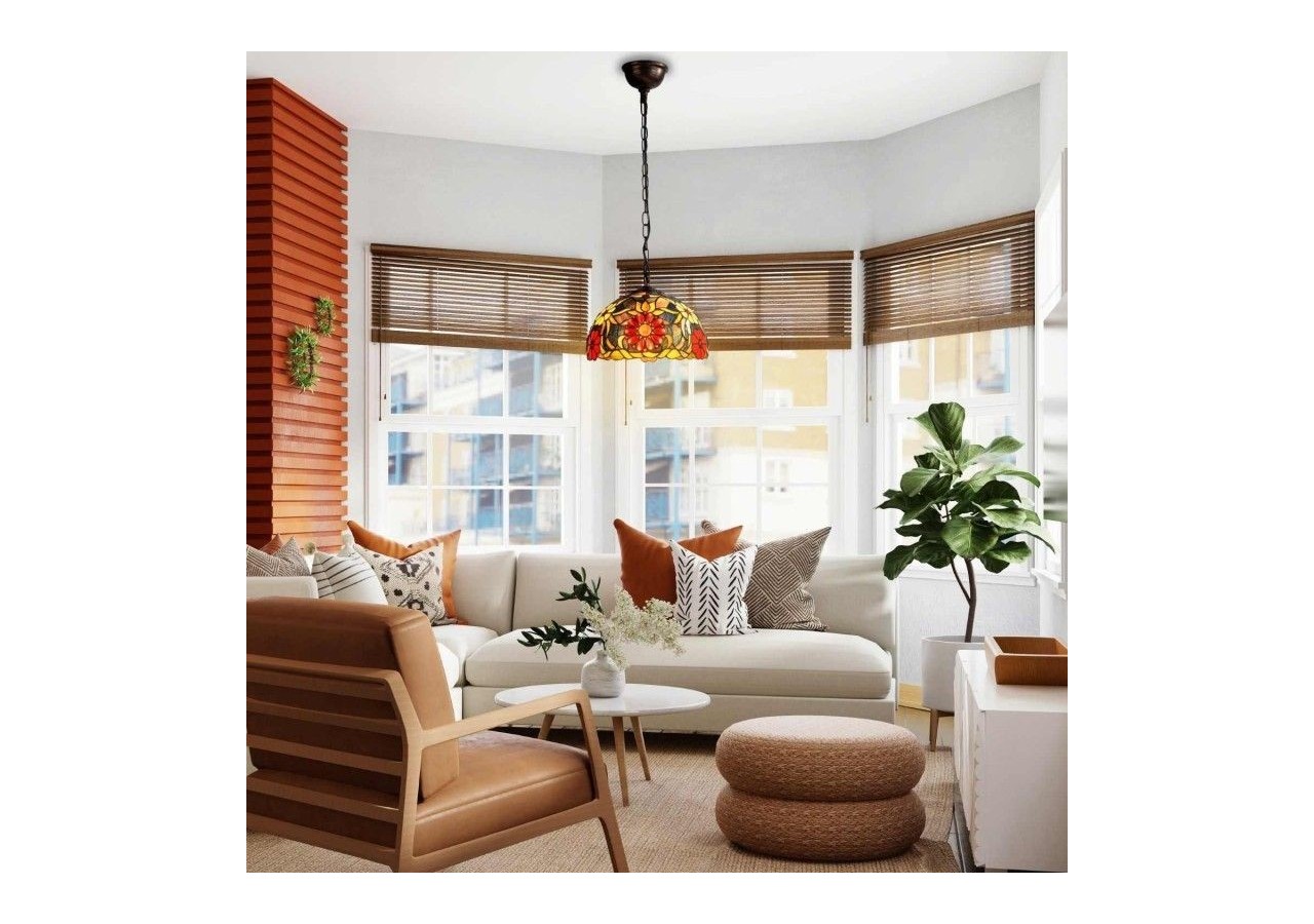 Suspension d'inspiration Tiffany avec mosaïque florale en verre - L3088-30 - Barcelona LED